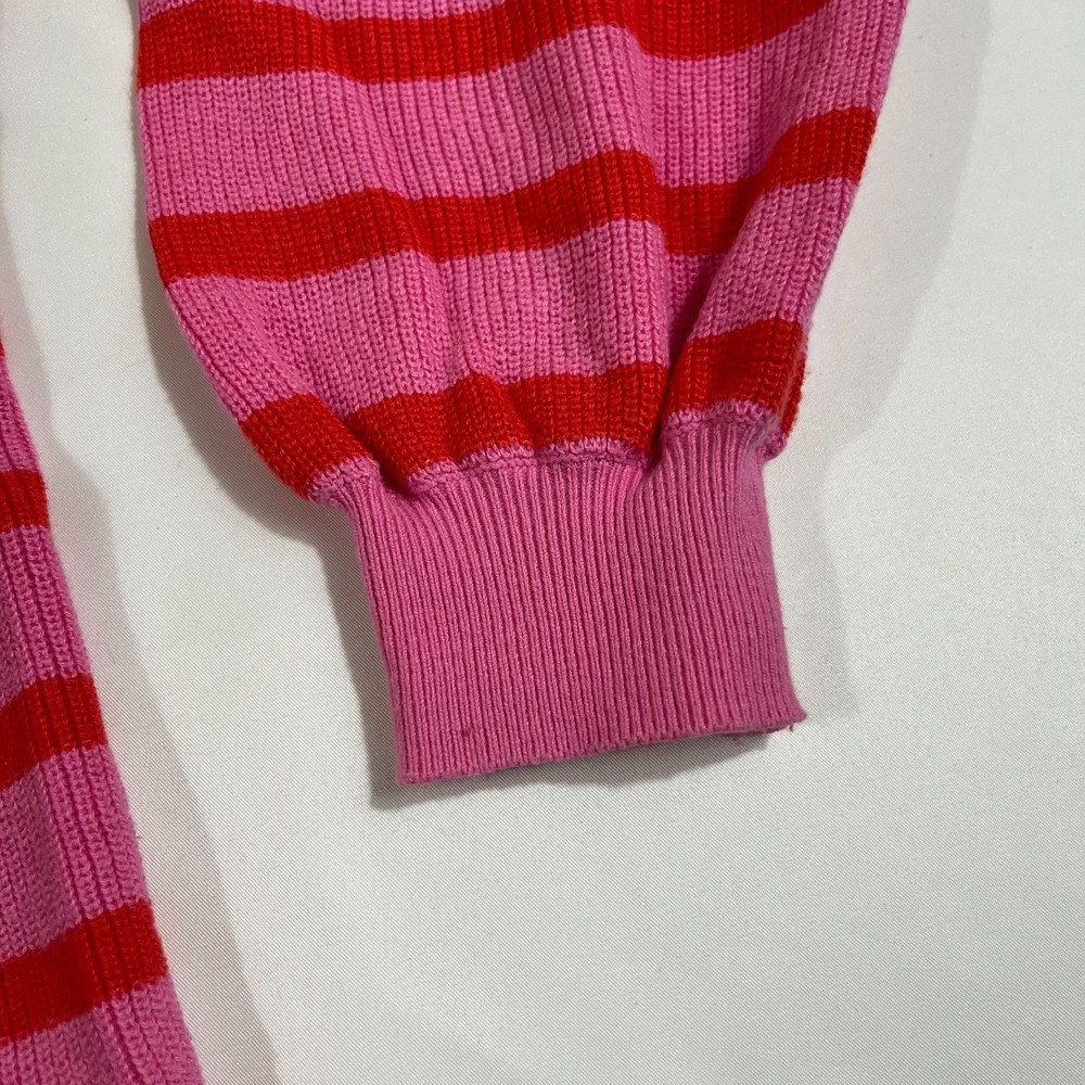 Loft Sweater Womens Medium M Pink Red Striped Cotton Knit V-Neck Pullover Slouch - Picture 5 of 8